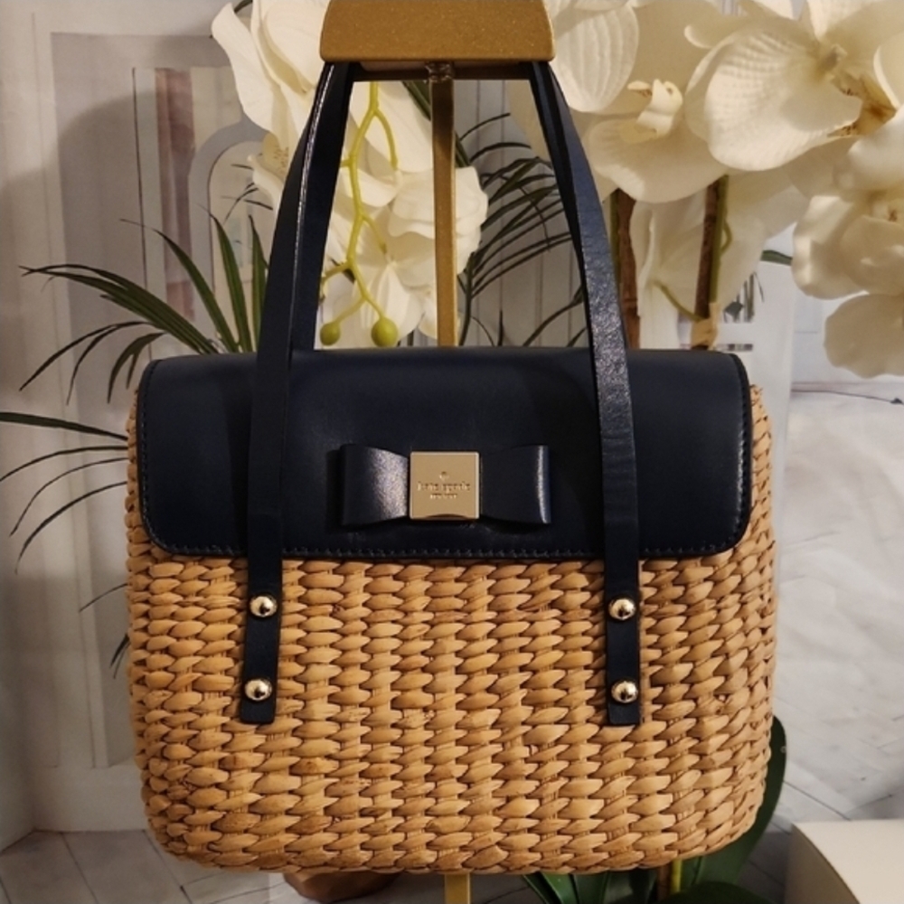 Kate Spade Navy and Tan Woven Shoulder Bag